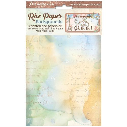 Stamperia - Create Happiness Oh La La! - A6 Assorted Rice Papers "Backgrounds" (8 Sheets)