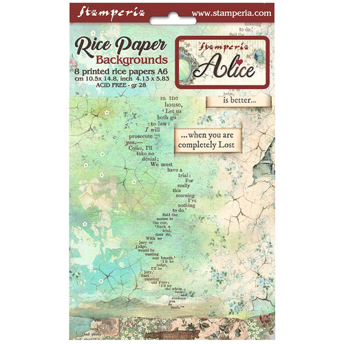 Stamperia - Alice Forever - A6 Assorted Rice Papers "Backgrounds" (8 Sheets)