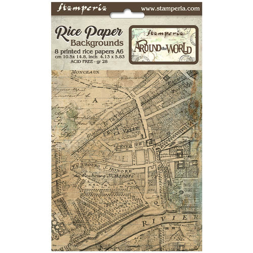 Stamperia - Around the World - A6 Assorted Rice Papers "Backgrounds" (8 Sheets)