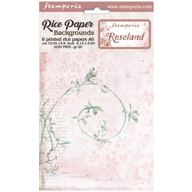 Stamperia - Roseland - A6 Assorted Rice Papers "Backgrounds" (8 Sheets)