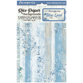 Stamperia - Blue Land - A6 Assorted Rice Papers "Backgrounds" (8 Sheets)