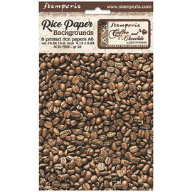 Stamperia - Coffee and Chocolate - A6 Assorted Rice Papeers "Backgrounds" (8 Sheets)