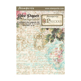 Stamperia - Precious - A6 Assorted Rice Papeers "Backgrounds" (8 Sheets)