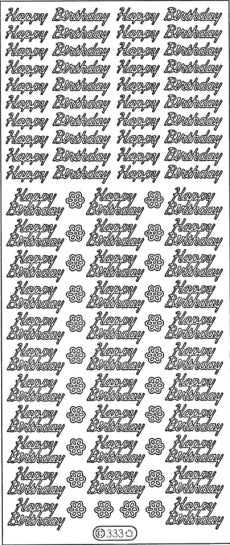 PeelCraft Stickers - Happy Birthday Mini Text - Silver (PC333S)