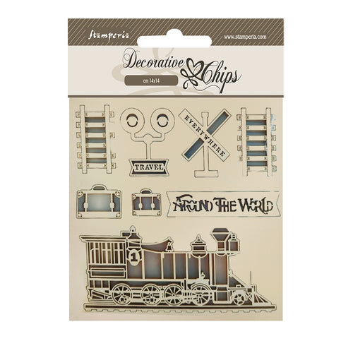 Stamperia - Around the World - Decorative Chips (14x14cm) - Train
