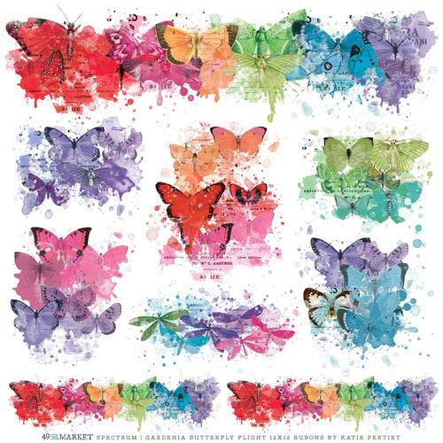 49 and Market - Spectrum Gardenia - 12x12 Rub-on Transfer Sheet "Butterfly Flight"