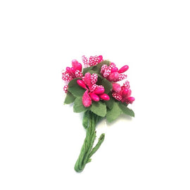 Artfull Stamens - Medium Beaded Cluster with Leaves - Hot Pink