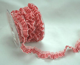 Green Tara Gingham Frill Ribbon - Red and White