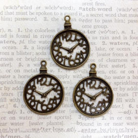 Artfull Embellies - Hollow Clock Face Charms - Antique Bronze