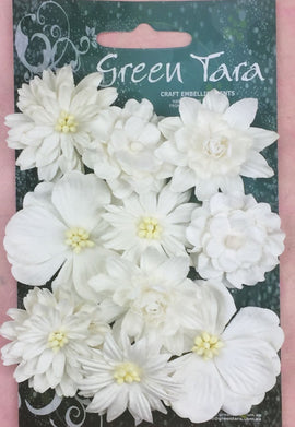 Green Tara Flowers - Cornflowers - White