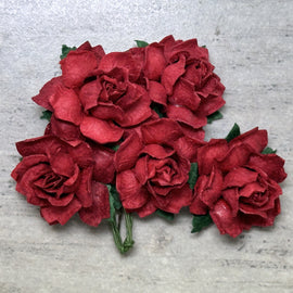 Cottage Roses - Deep Red 25mm (5pk)