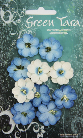 Green Tara Flowers - Cherry Blossoms - Bright Blue