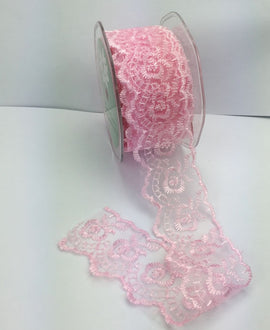 Green Tara - Scalloped Embroidered Lace 38mm - Pale Pink (1 Metre)