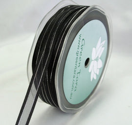 Green Tara - Satin Edge Organza 9mm - Black/Silver Trim (1 Meter)
